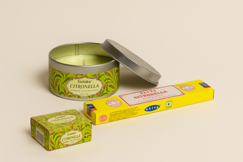 Citronella Set – Räucherstäbchen & Duftkerze von Satya & Goloka